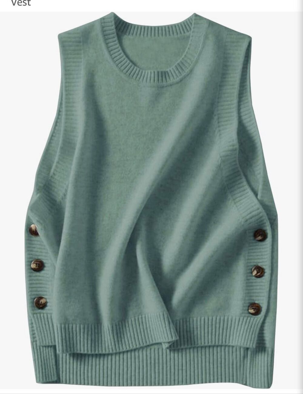 NWT Boutique Brand Sage Sea Glass Green Side Button Sleeveless Sweater S